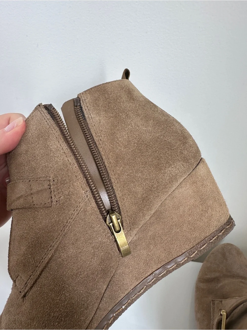 Franco Sarto Amerosa Buckle Wedge Bootie Tan Suede Size 9